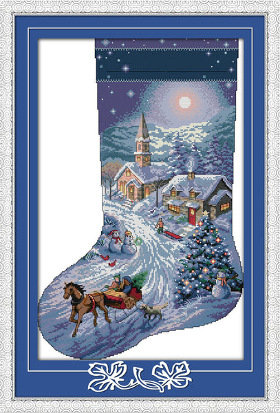 Joy sunday cartoon style Christmas stocking cross stitch patterns